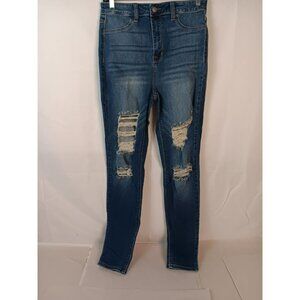 Fashion Nova Main Squeeze High Rise Distressed Jeans Size 9 Medium Blue Wash